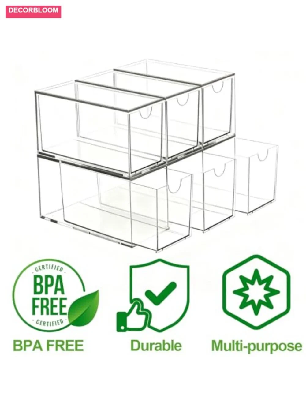 6 Pack Stackable Tea Bag Organizer Drawers Clear Acrylic Kitchen Storage